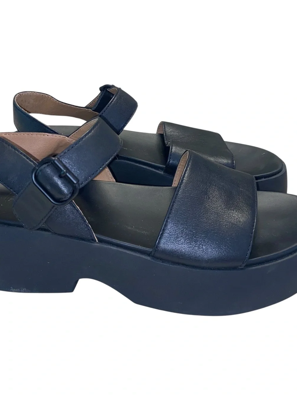 Camper shoes Womens Size 41 Black Platform Sandals Buckle Strap Leather Tasha